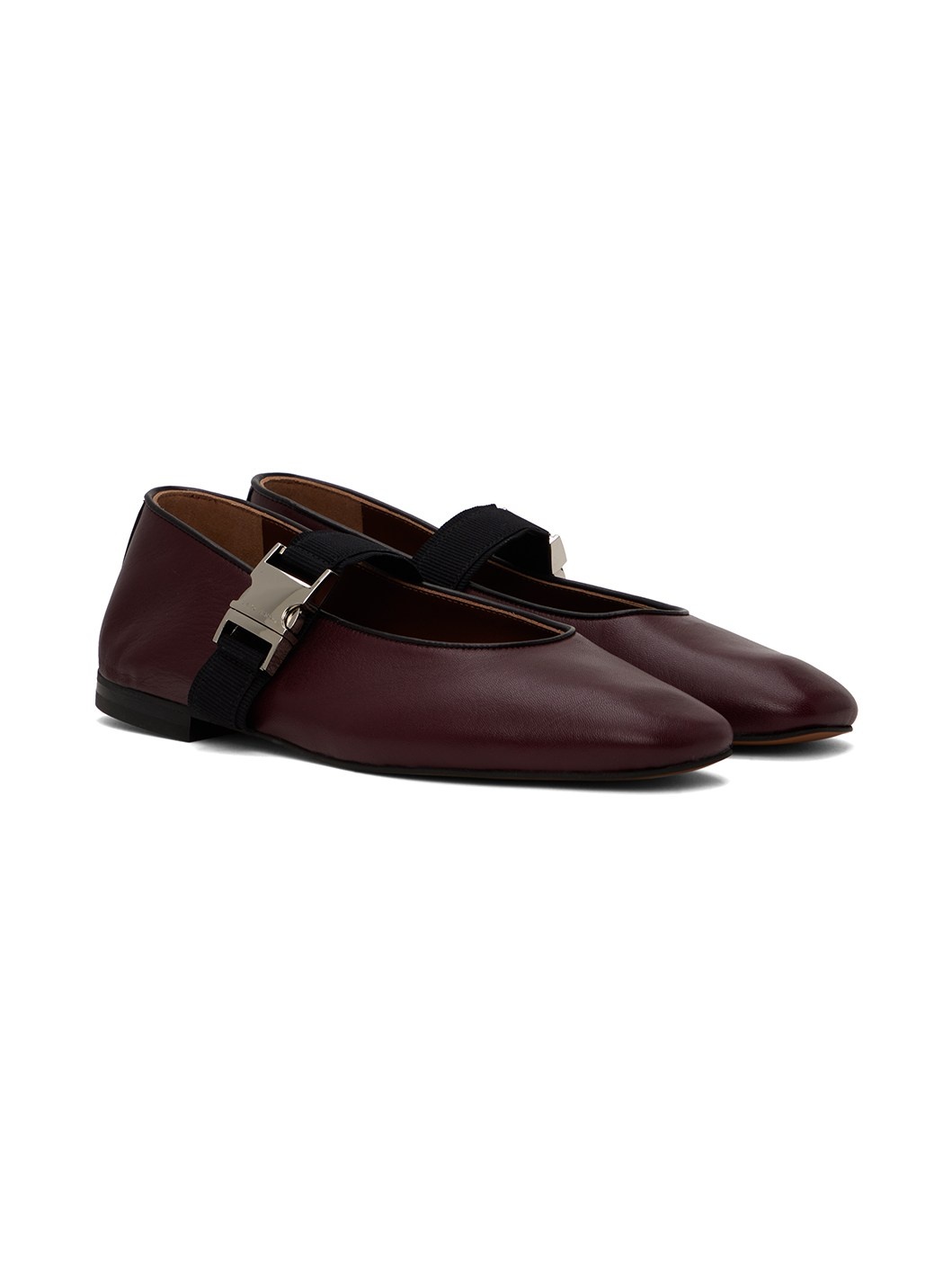 Burgundy Mary Jane Ballerina Flats - 4
