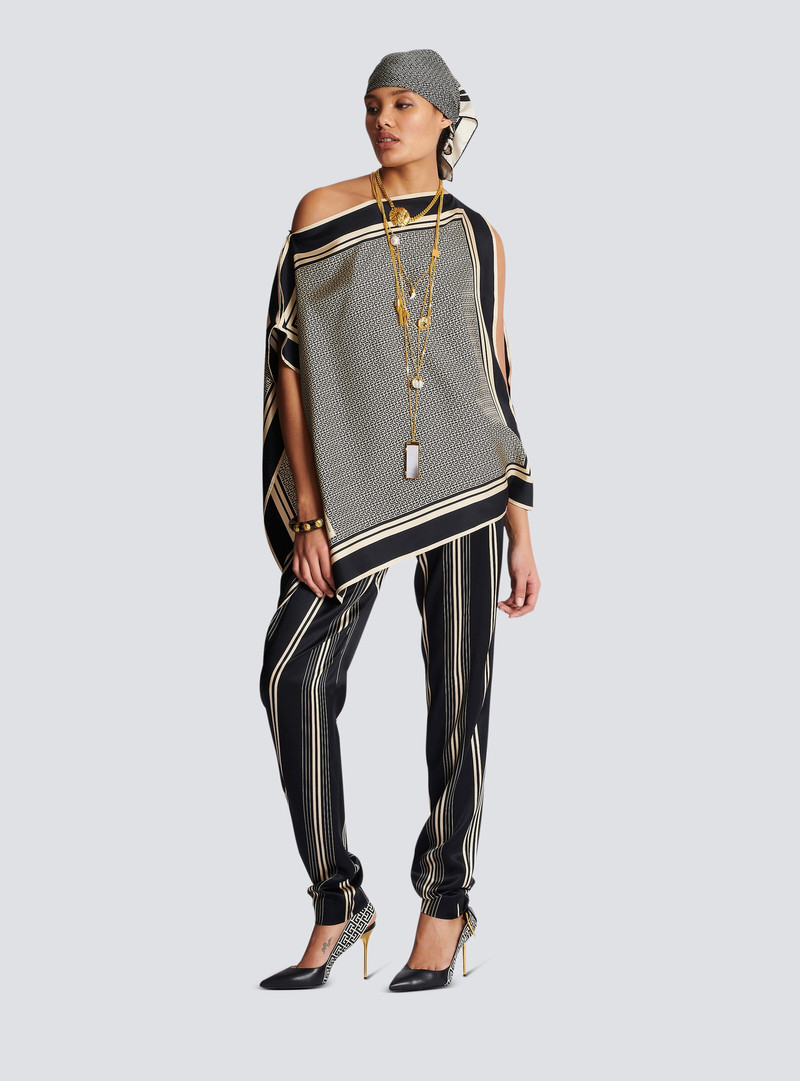 Balmain Asymmetric monogrammed scarf top outlook