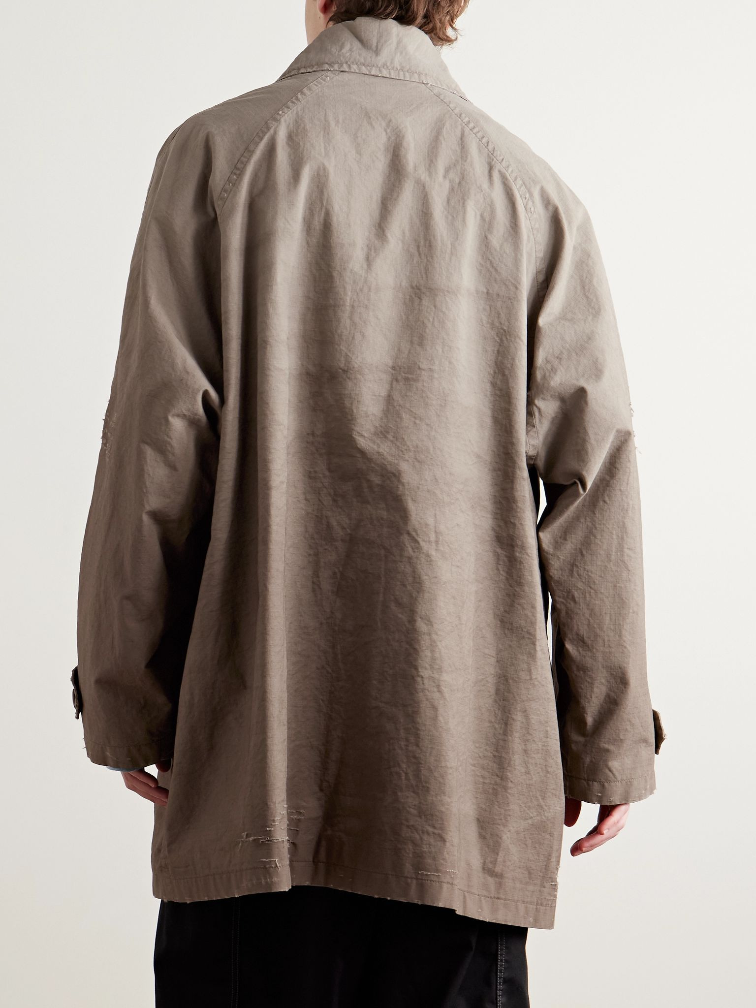 Oversized Distressed Cotton-Ripstop Car Coat Beige - 3
