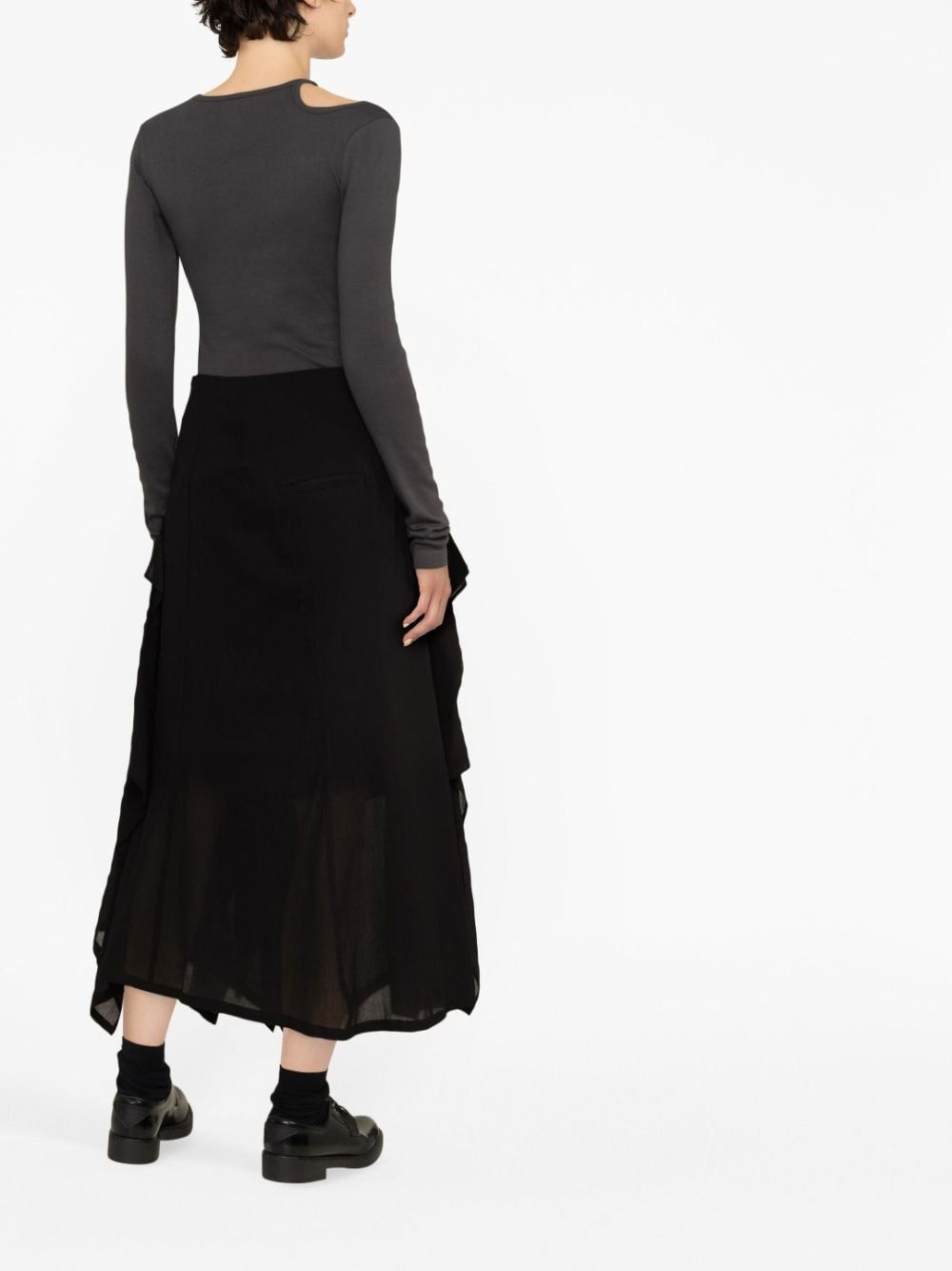 asymmetric tiered cotton midi skirt - 3