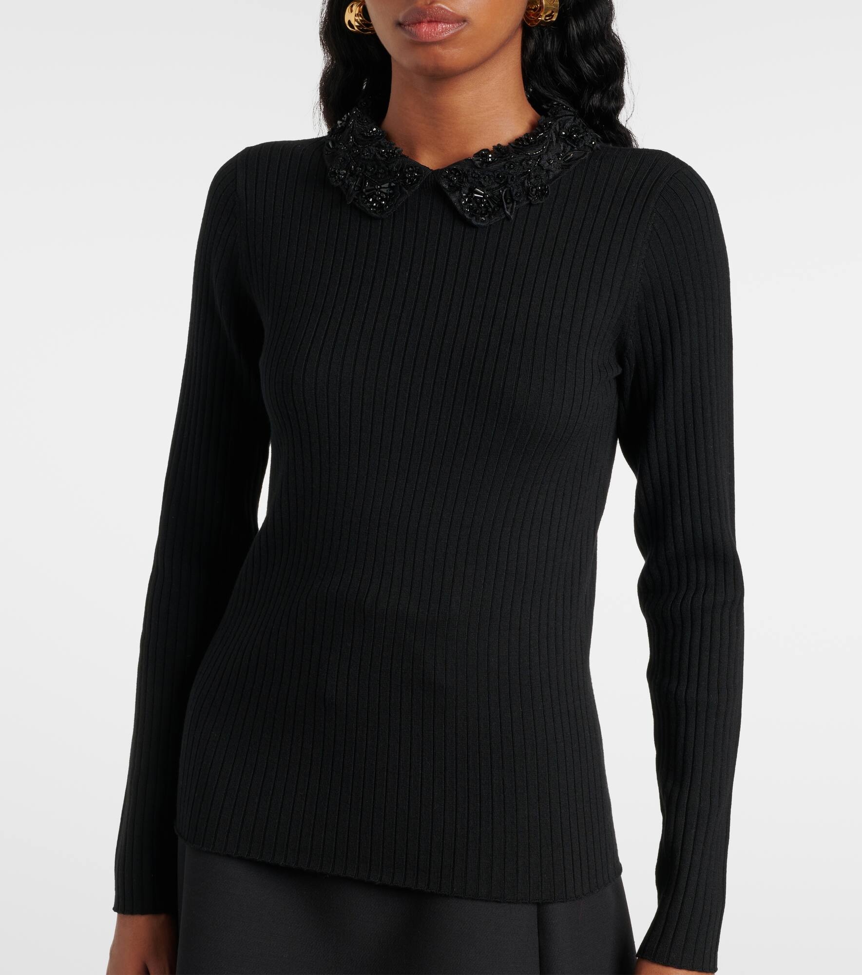Embellished ribbed-knit wool top - 6