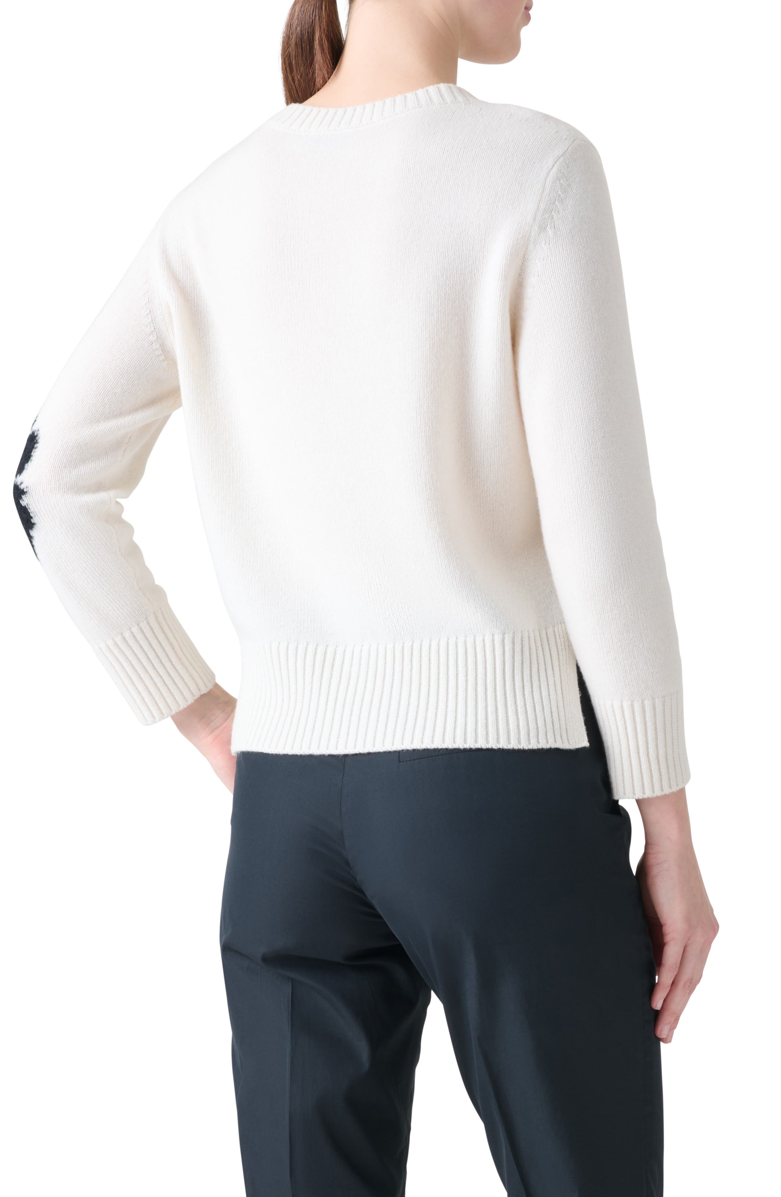 Akris Anemone Intarsia Cashmere & Silk Crewneck Sweater in Ecru-Black at Nordstrom - 2