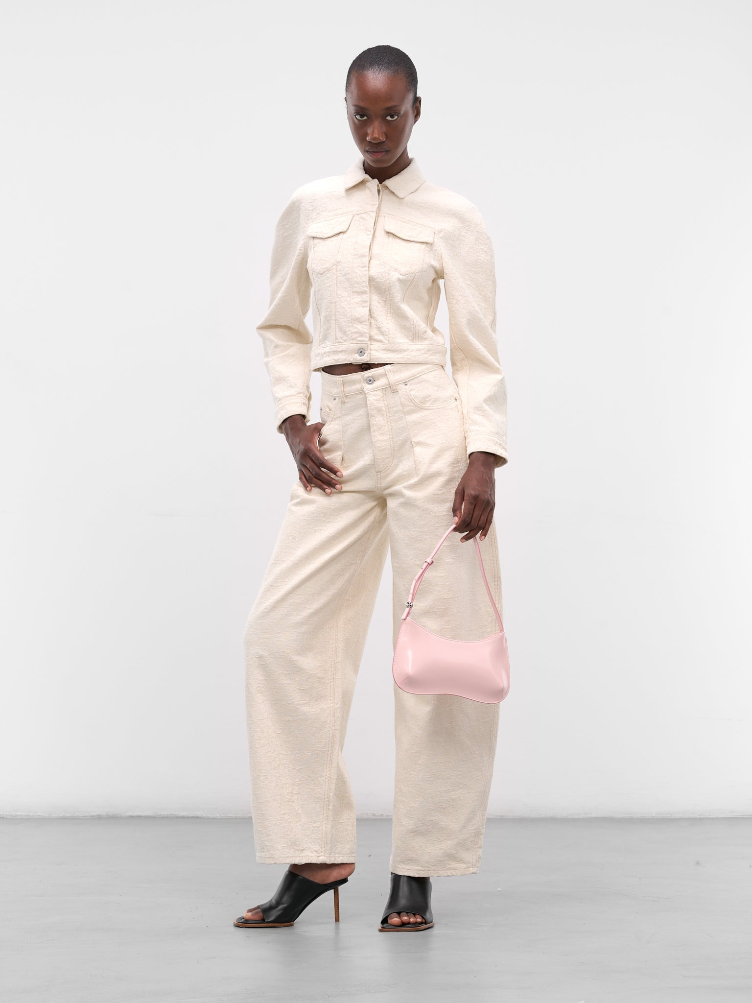 White Ovalo Cropped Denim Jacket - 6