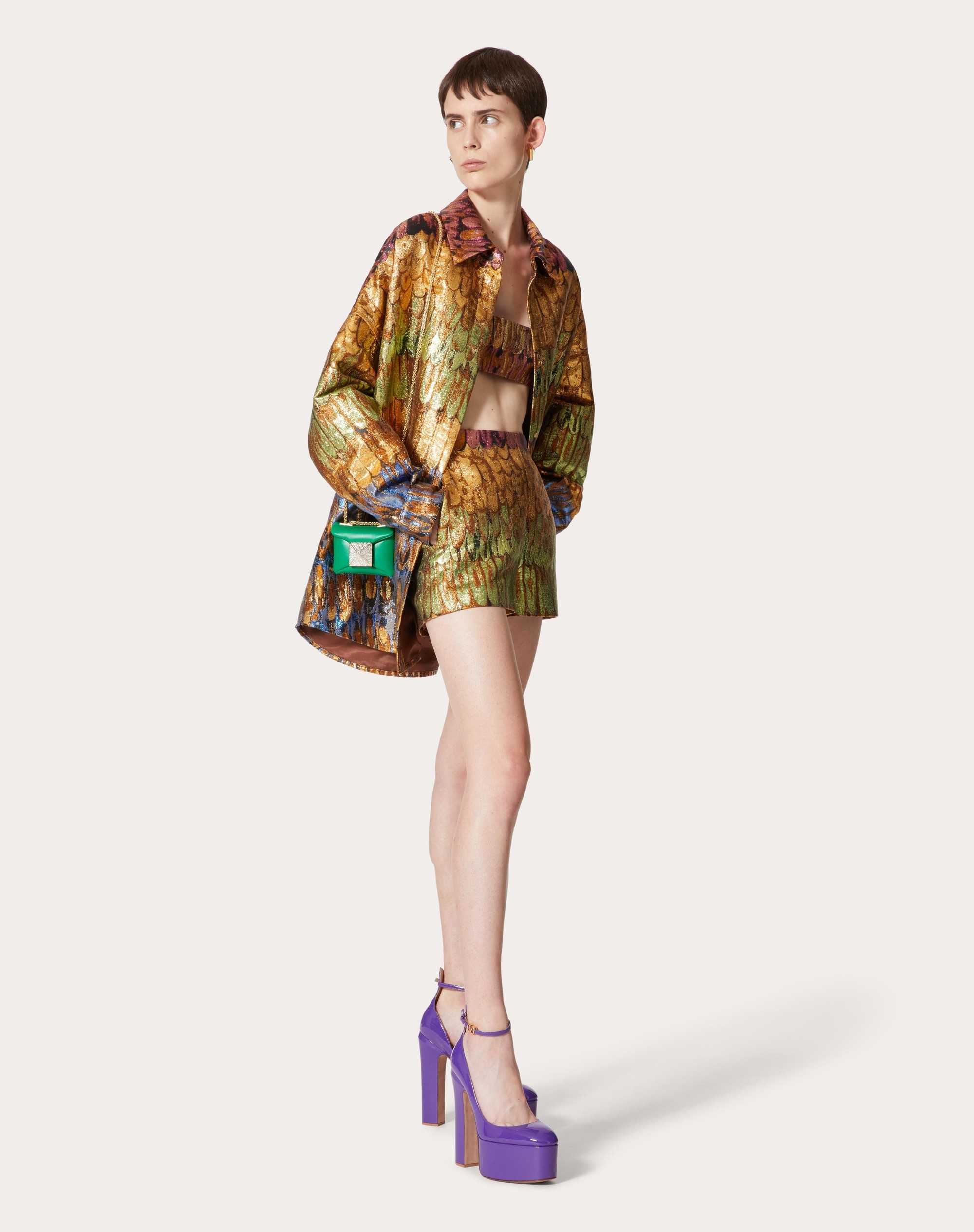 VALENTINO GOLDEN WINGS MULTICOLOR BROCADE SHORTS - 2