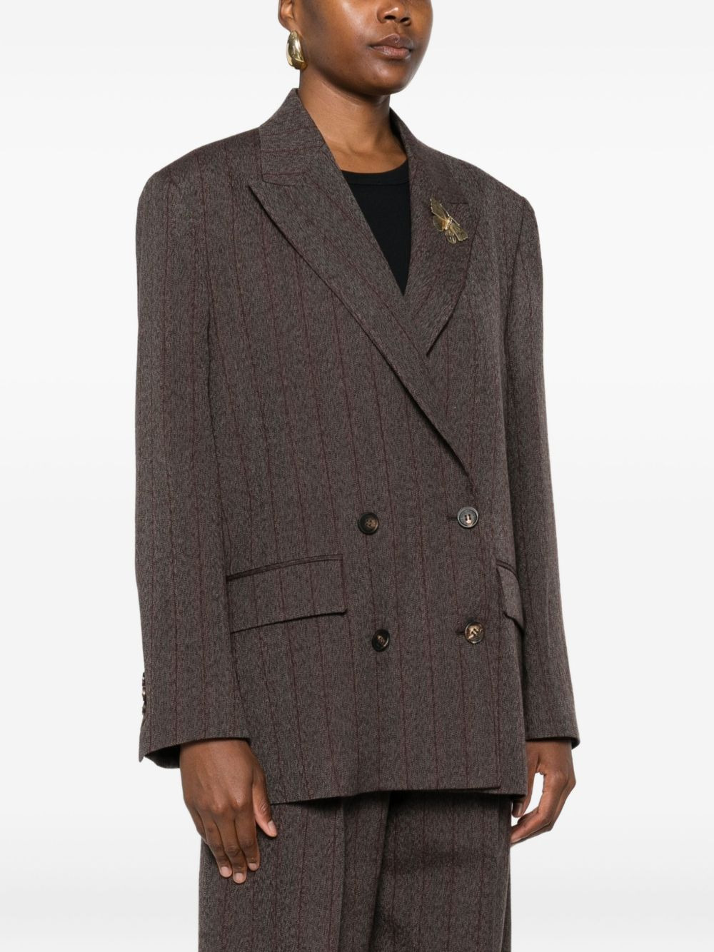 pinstripe butterfly-brooch blazer - 2
