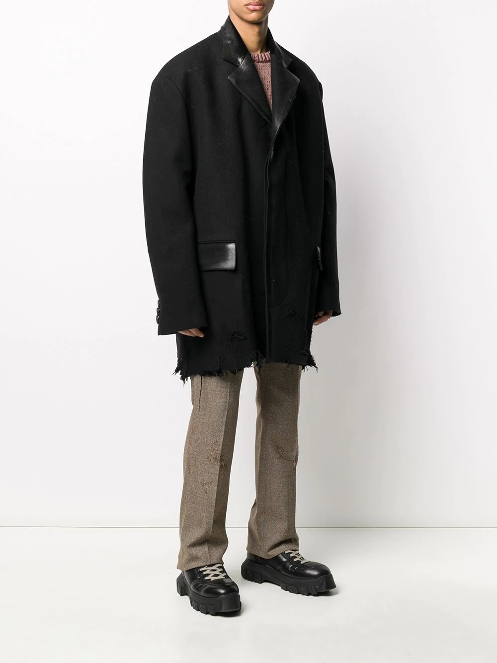 raw-hem single-breasted coat - 3