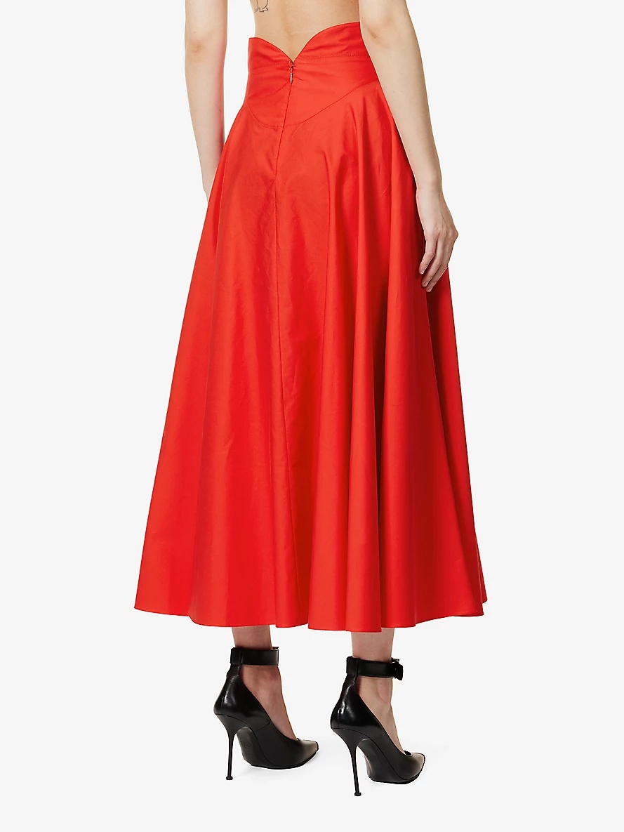 High-rise flared-skirt cotton midi skirt - 4