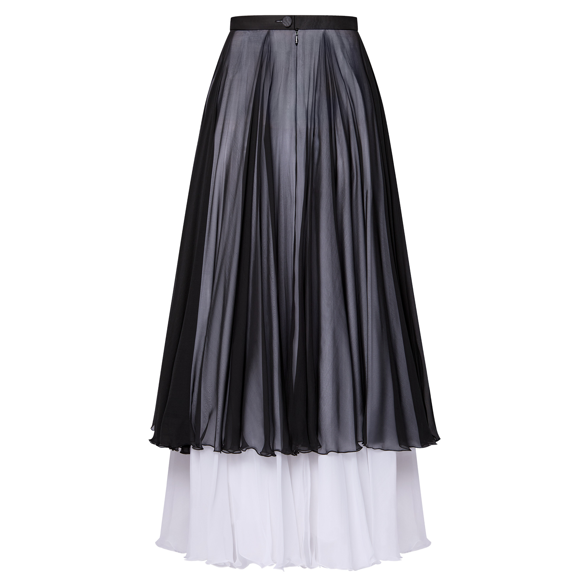 Bicolor Fluid Silk Tiered Skirt - 3