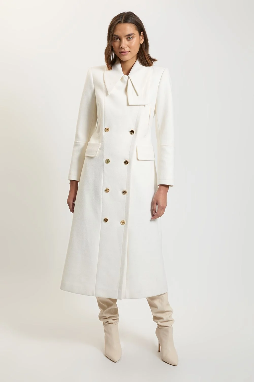 Harper's Bazaar Wool Military Details Tailored Maxi Coat - 1