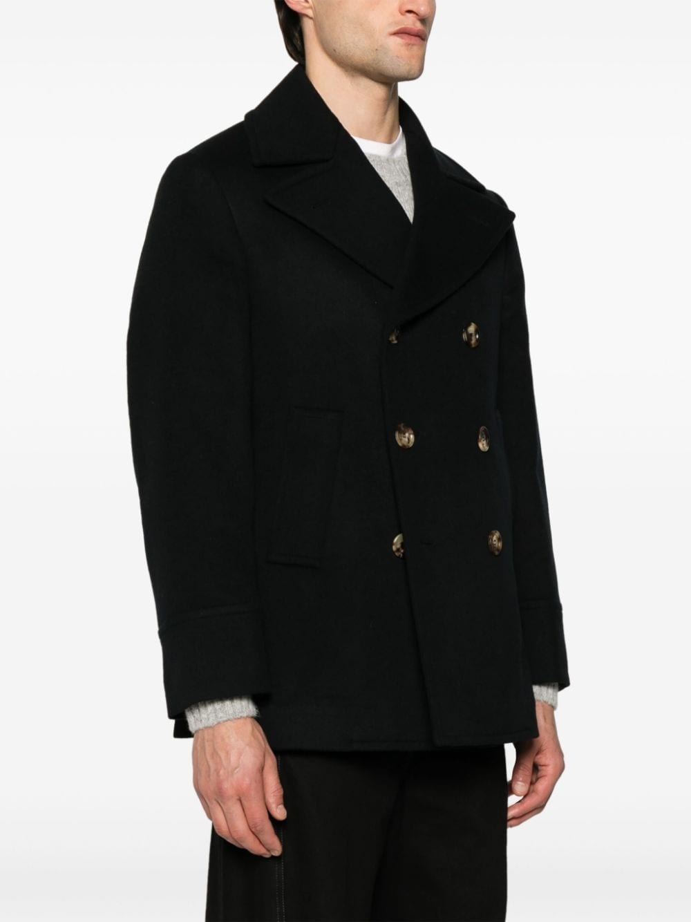 notched-lapels felted peacoat - 3