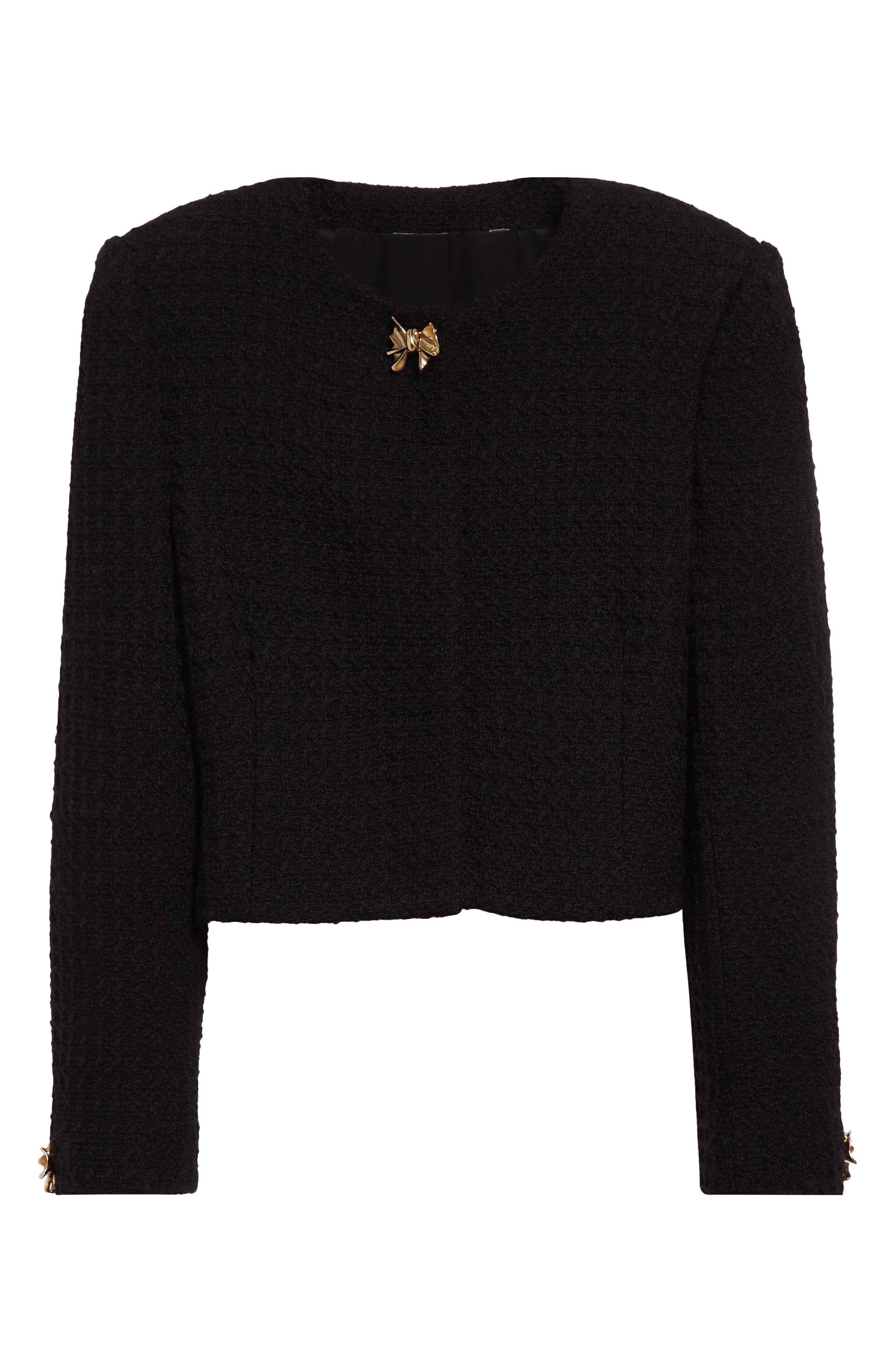 Oscar de la Renta Bow Detail Wool Tweed Crop Jacket in Black at Nordstrom - 7