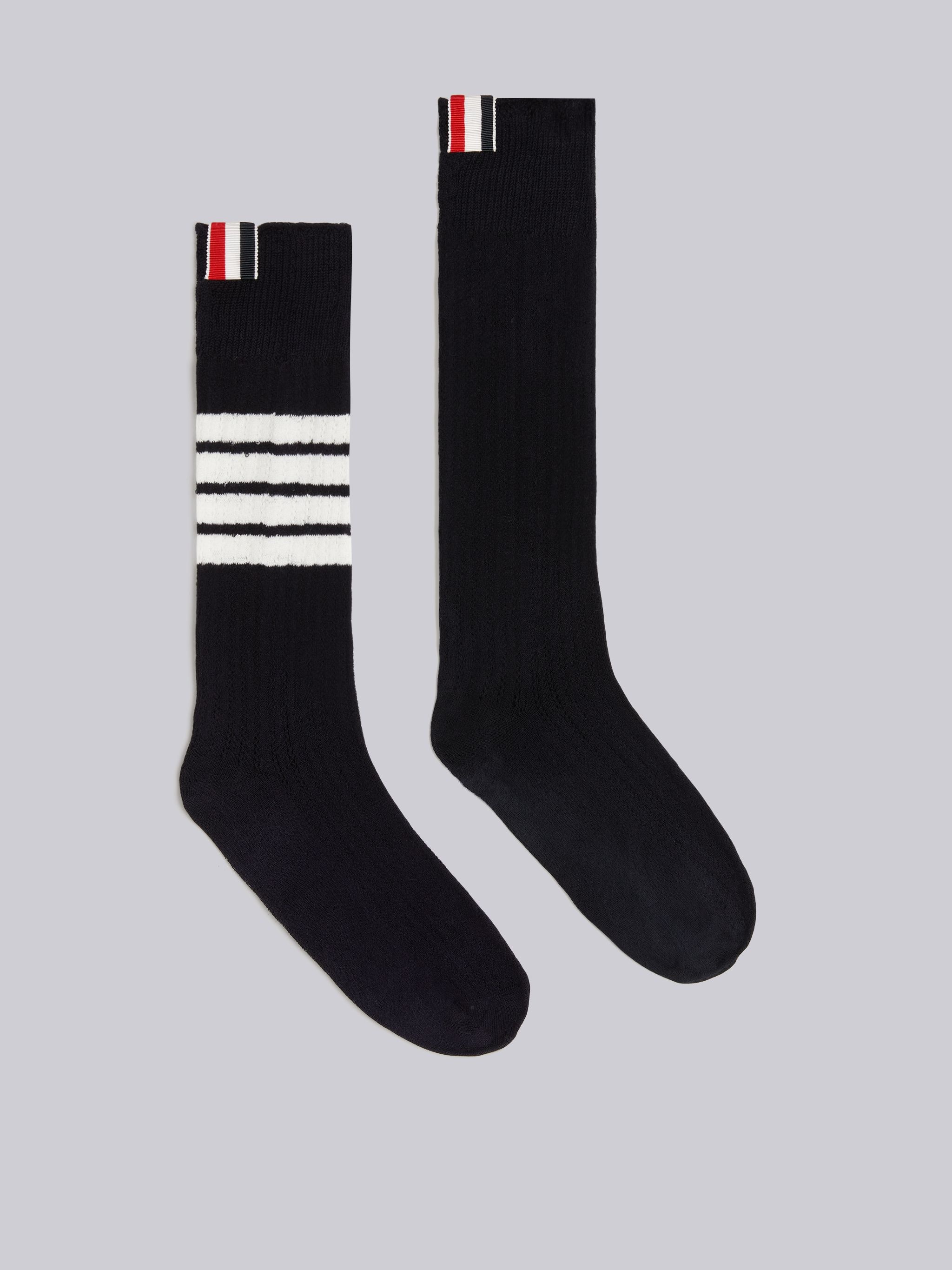 Navy Cotton Lace 4-Bar Mid-calf Socks - 1