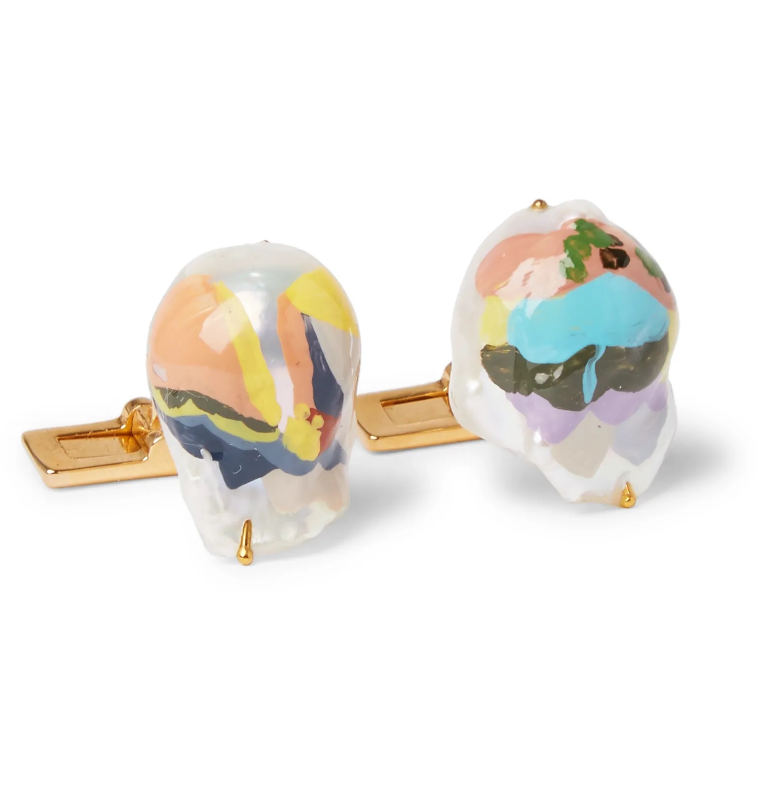 Painted Mother-of-Pearl Gold-Tone Cufflinks - 1