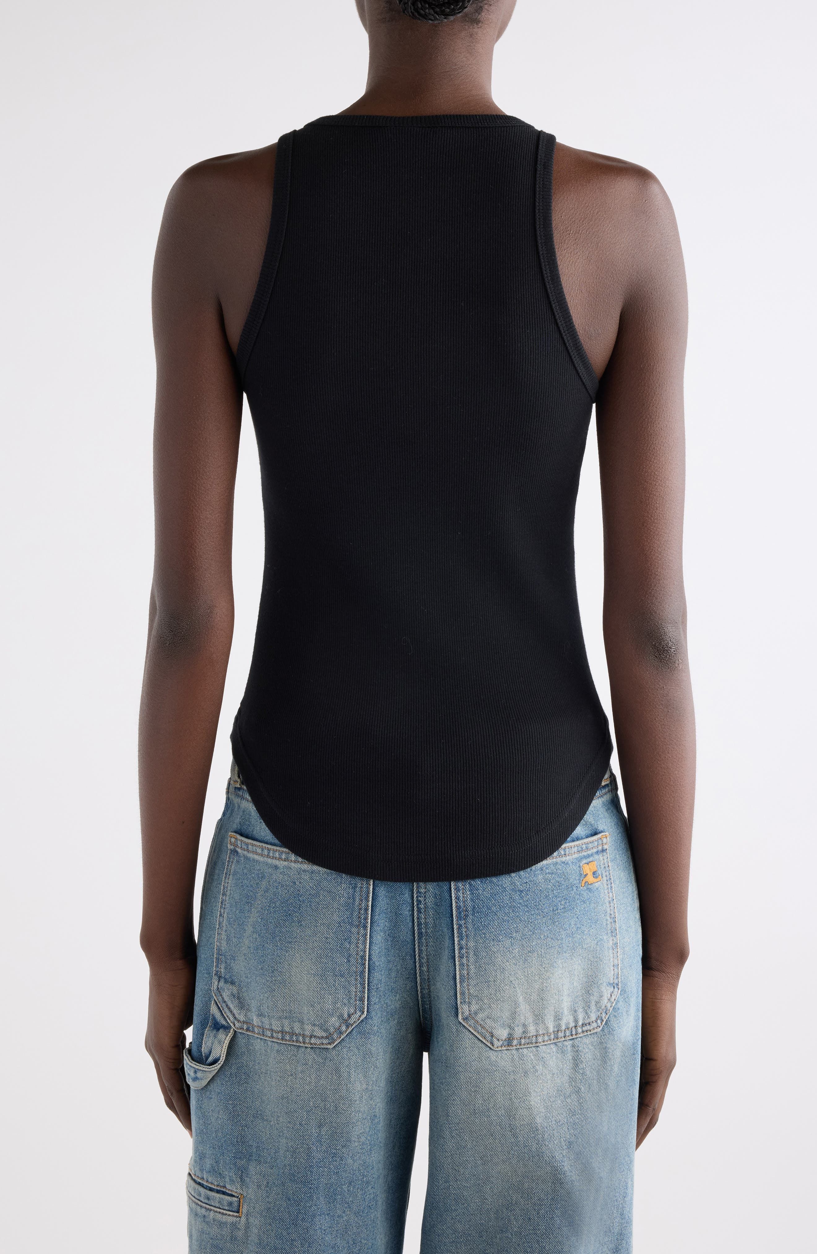 Courrèges Buckle '90s Stretch Cotton Rib Tank in Black at Nordstrom - 3