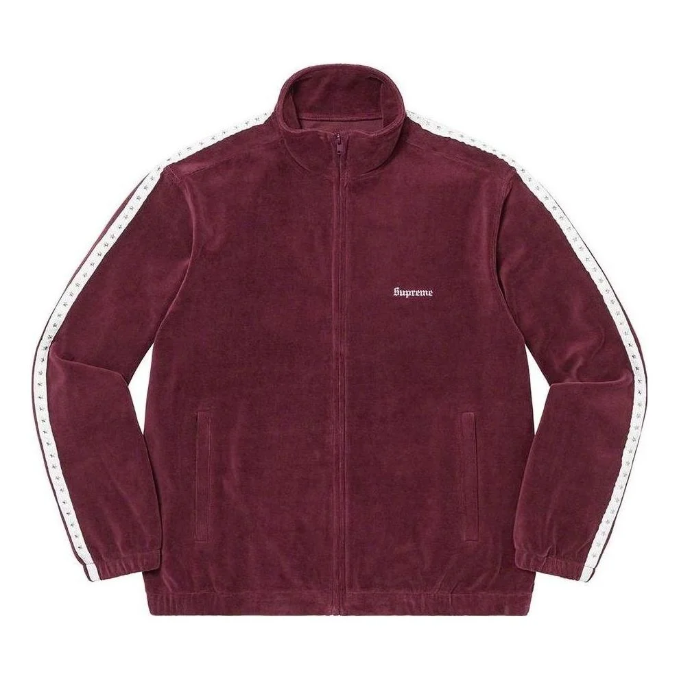 Supreme Studded Velour Track Jacket 'Burgundy White' SUP-FW22-267 - 1