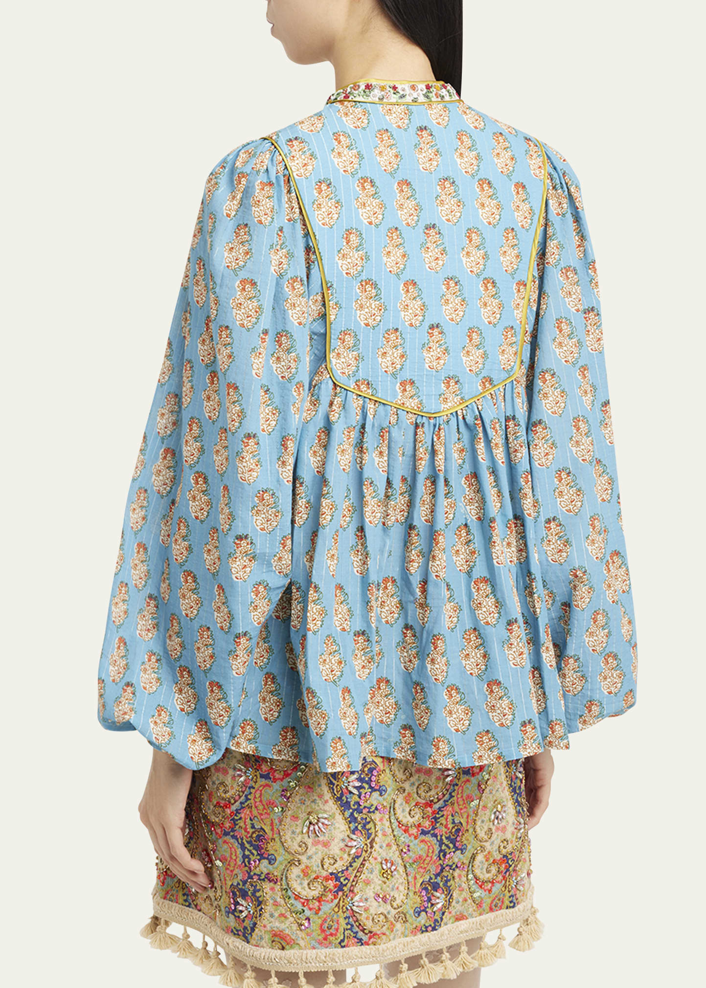 Beaded Pinstripe Floral-Print Blouse - 3