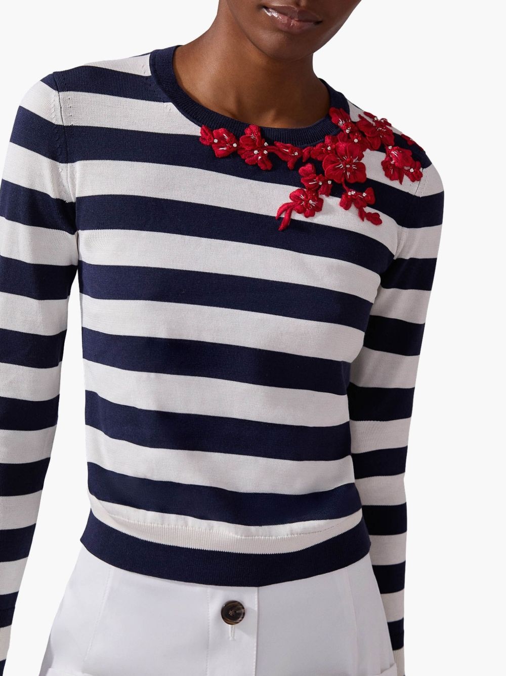 floral-embroidered striped top - 4