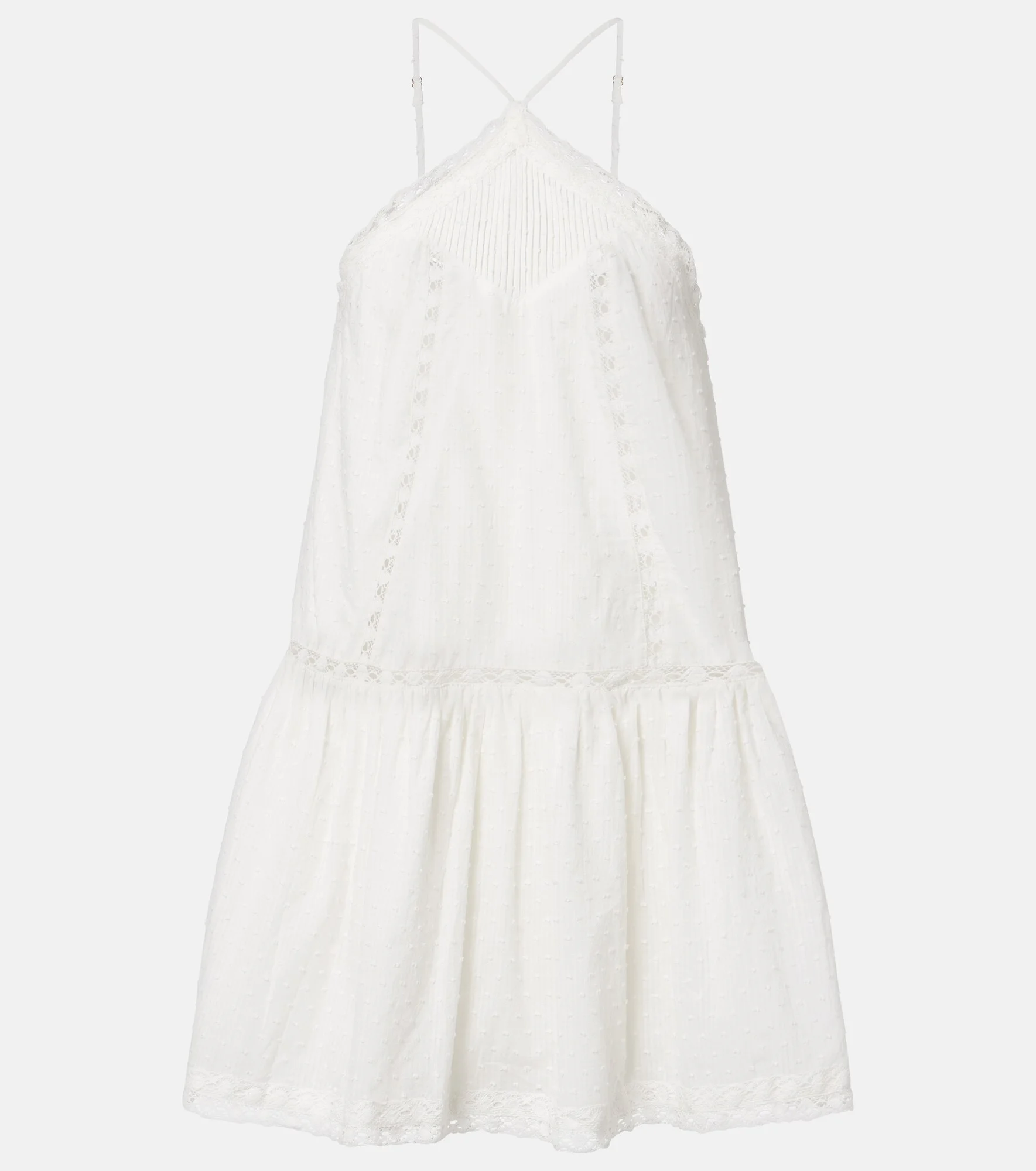 Nora lace-trimmed halterneck cotton minidress - 1