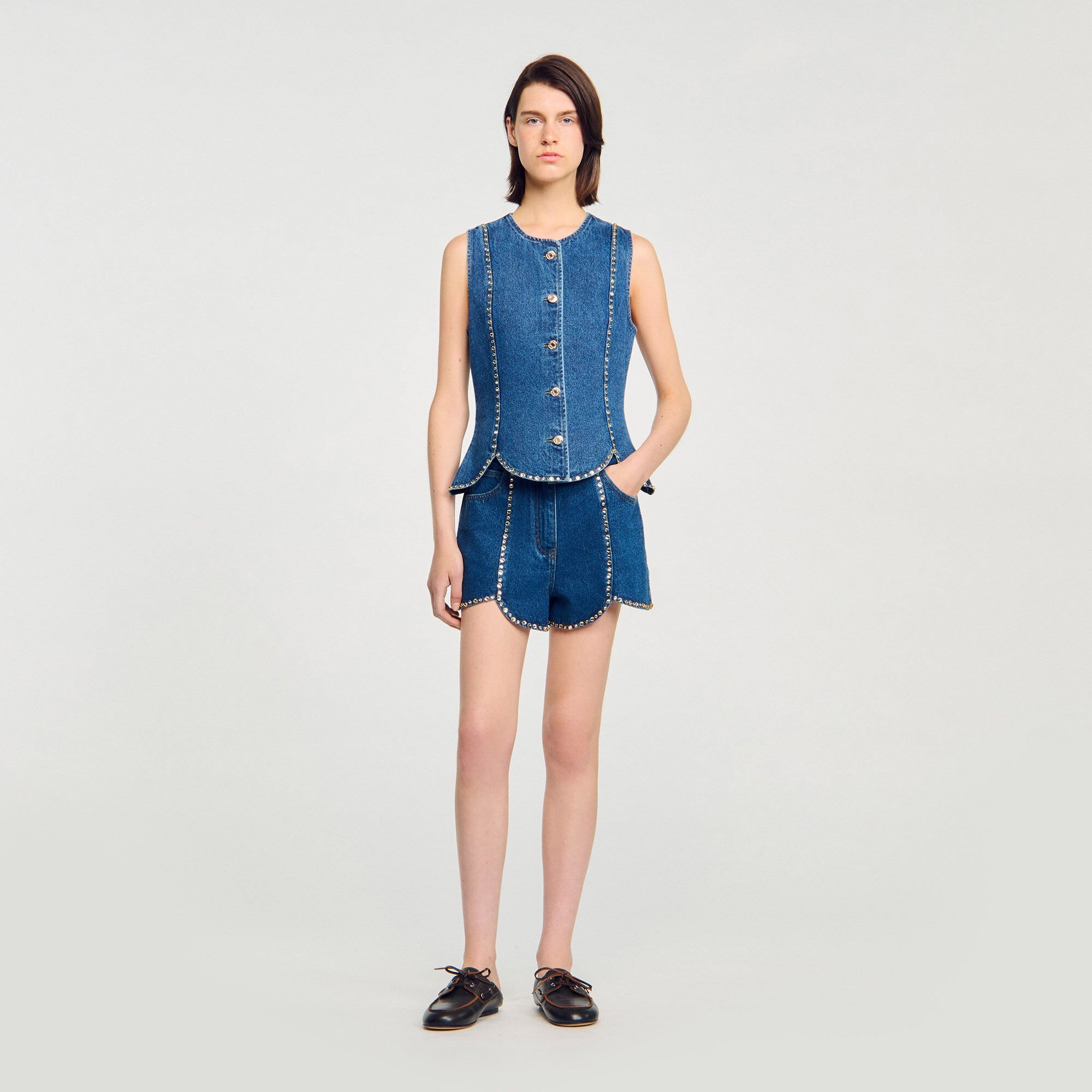 RHINESTONE DENIM TOP - 1