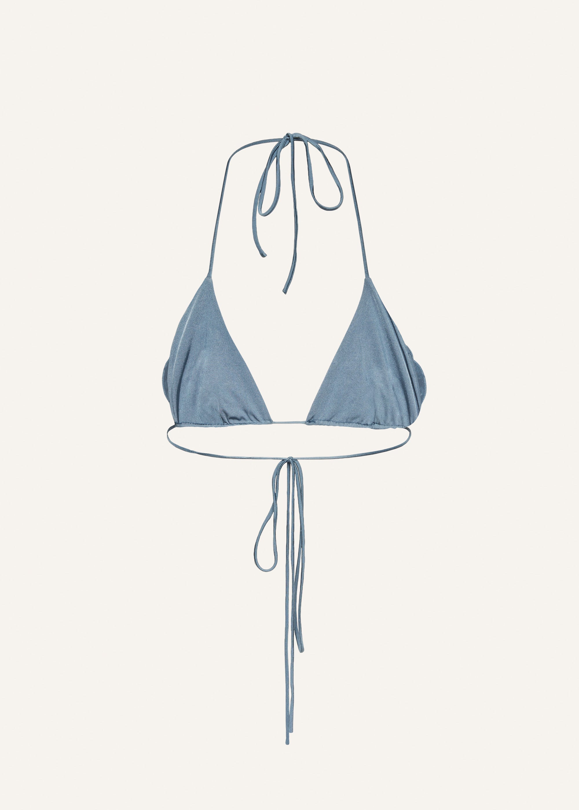 Floral strappy triangle bikini top in metallic light blue - 2