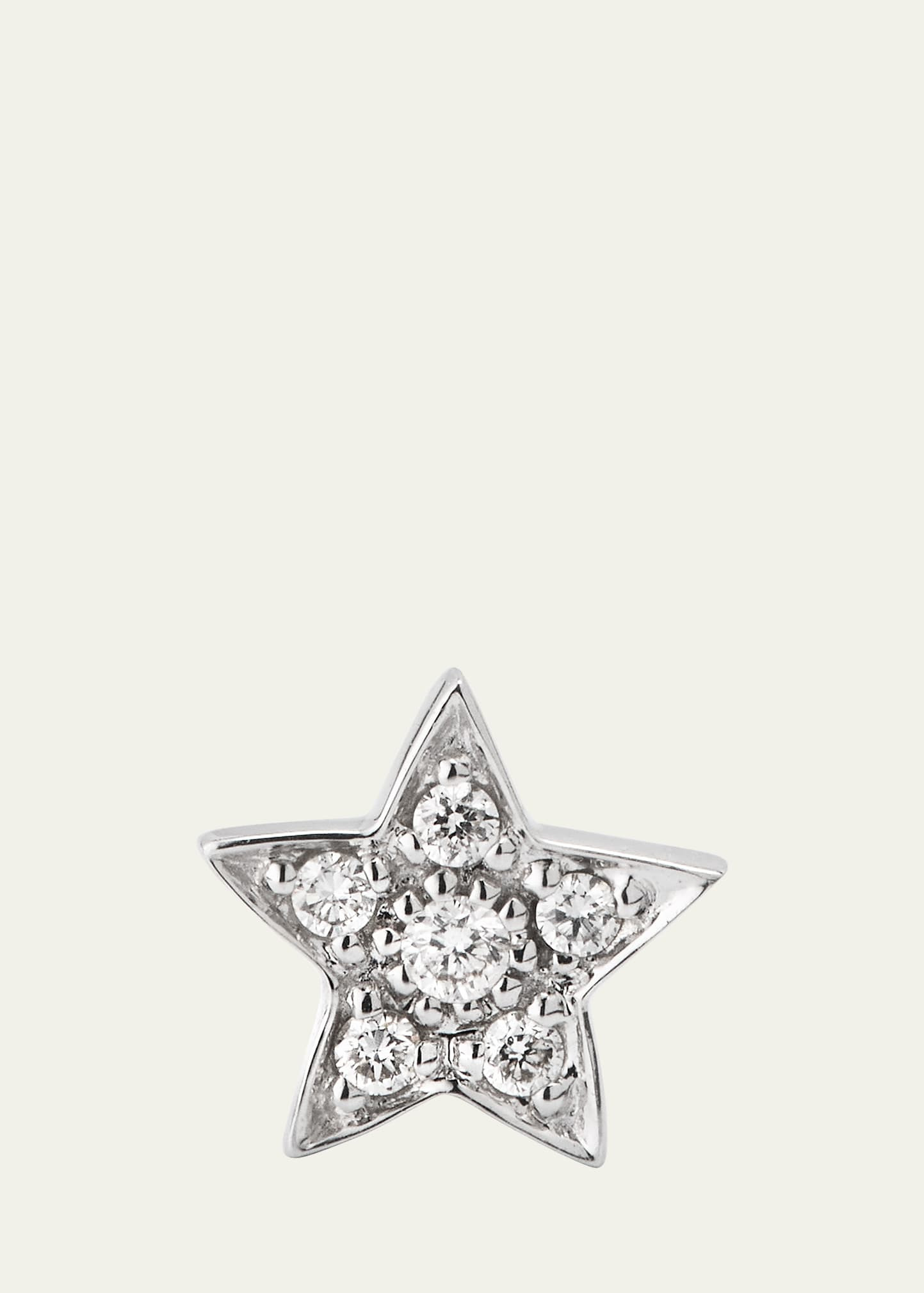 14k White Gold Pave Star Stud Earring, Single - 1
