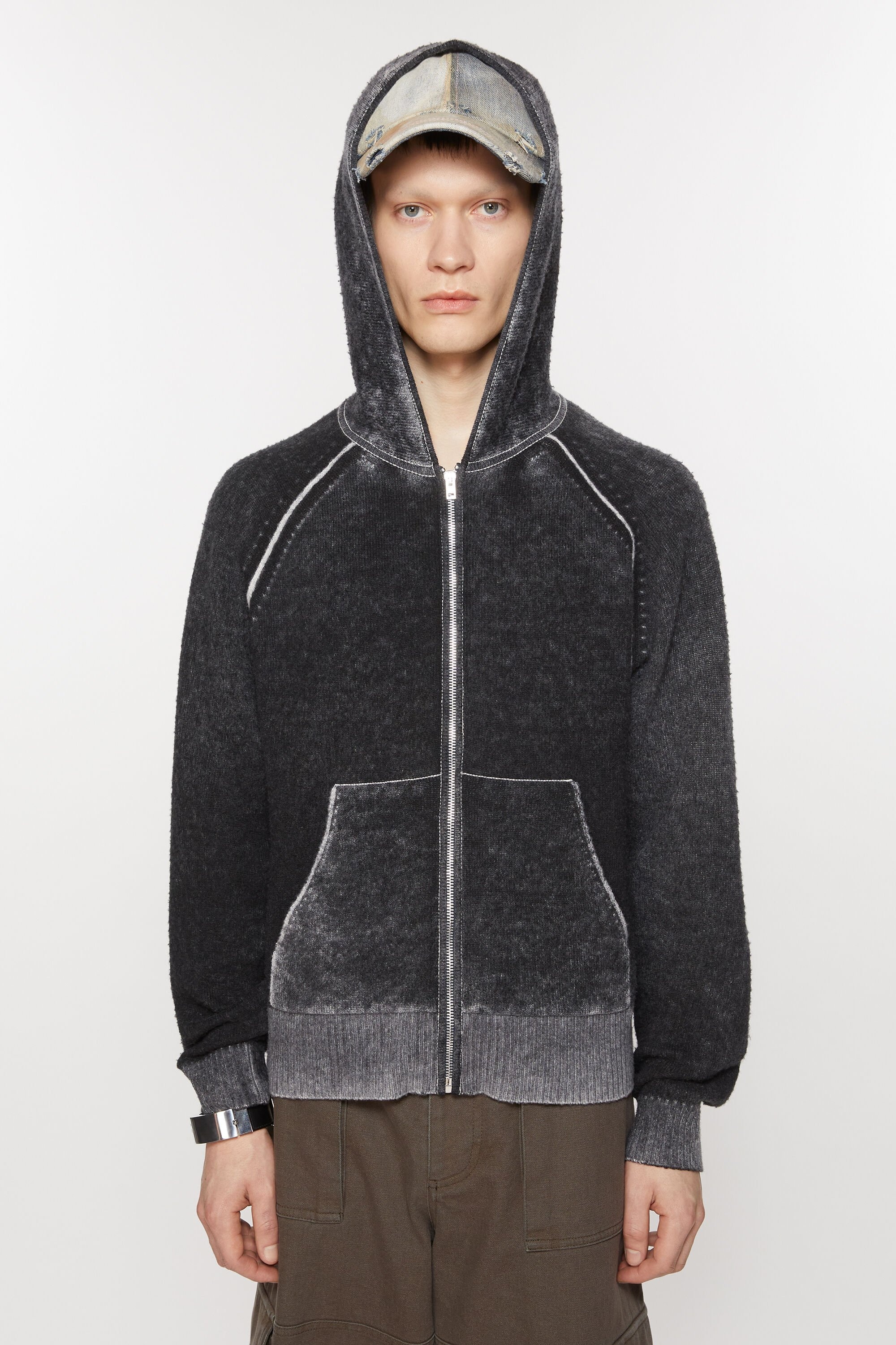 Hooded zipper sweater - Black - 2