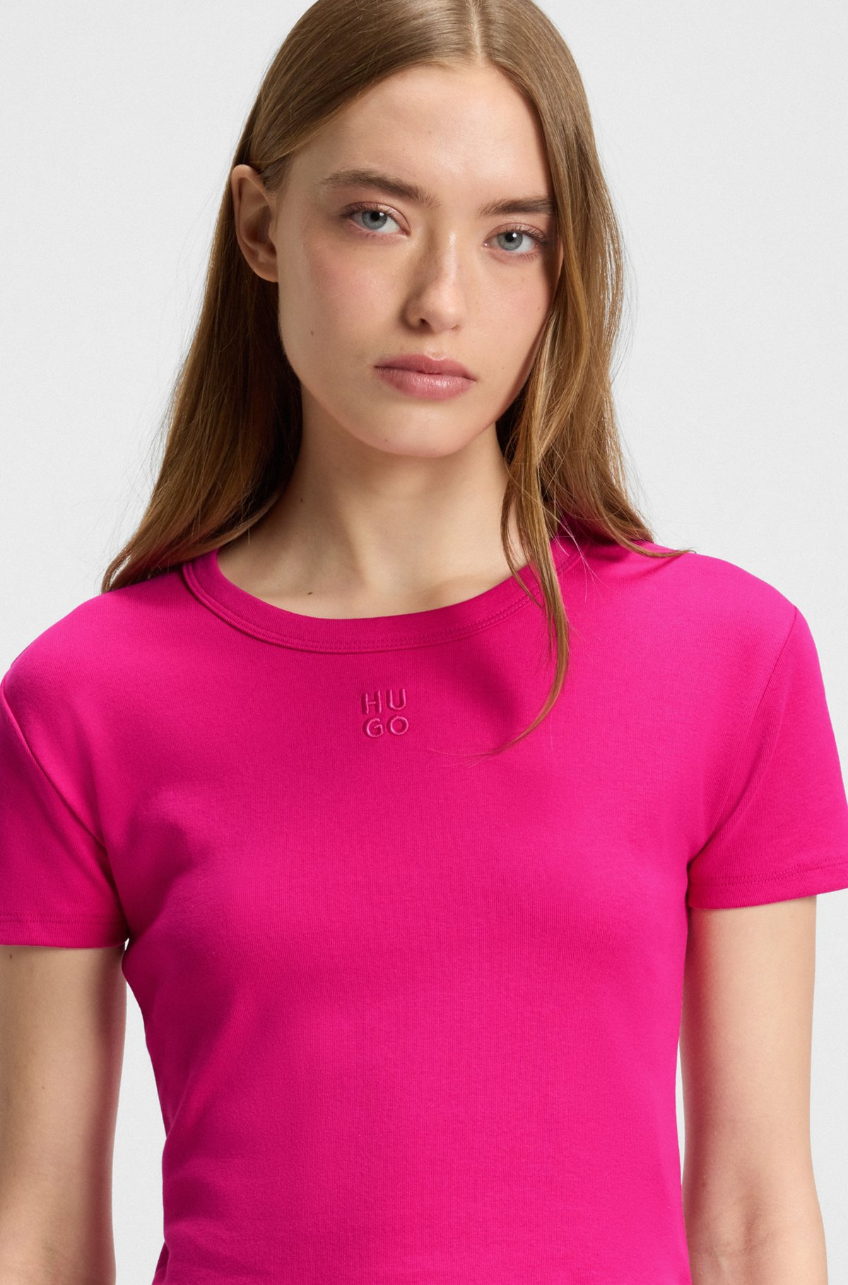 CROPPED SLIM-FIT T-SHIRT WITH STACKED LOGO - 5