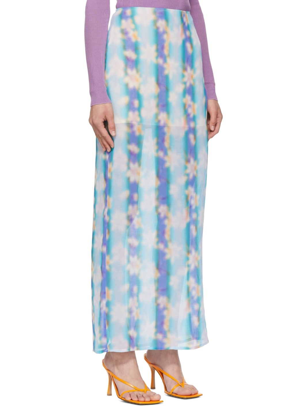 Blue Polyester Maxi Skirt - 2