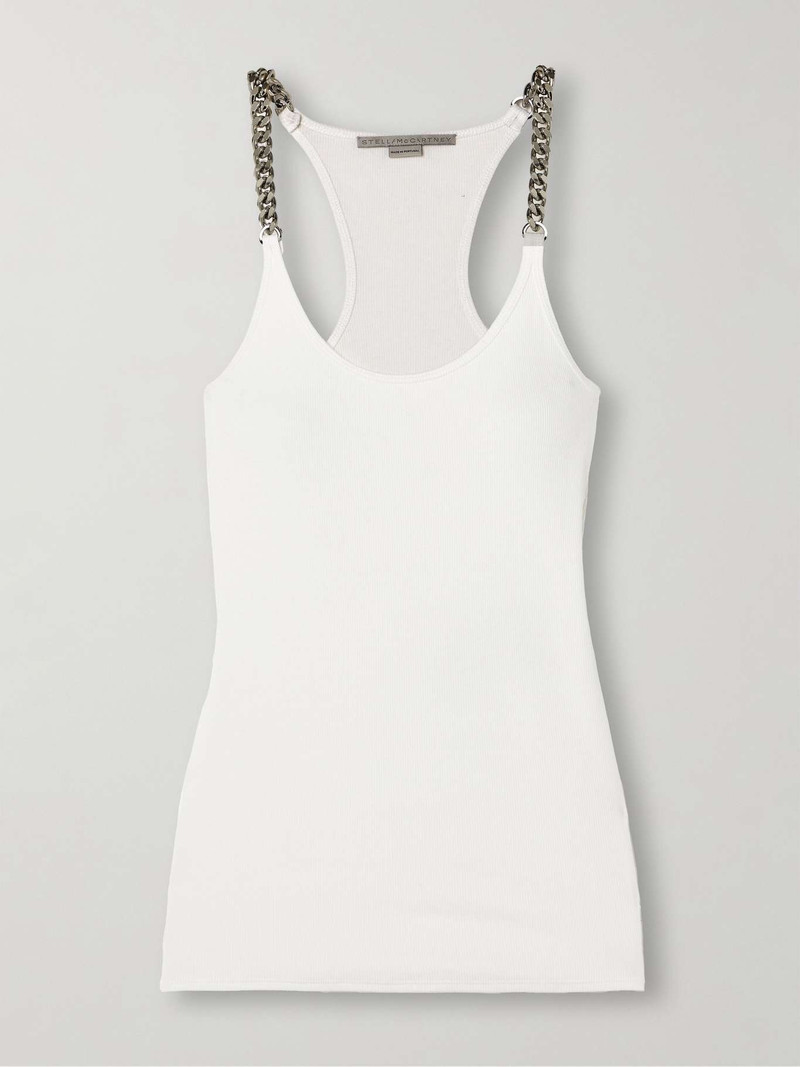 Chain-embellished ribbed cotton-blend jersey tank - 1