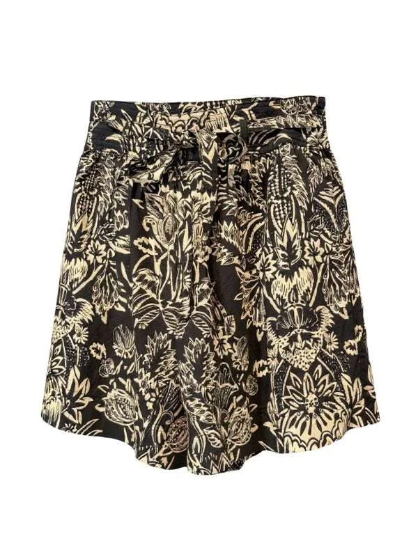 Rowan Belted Short in Noir Flora - 1