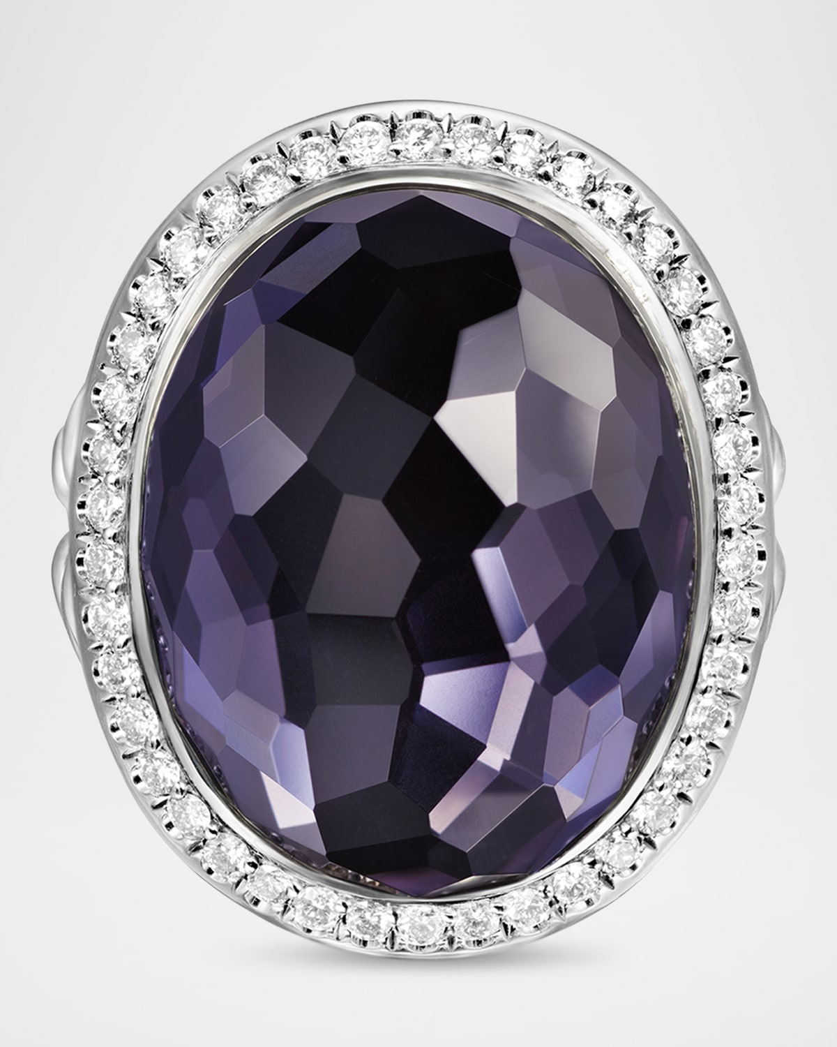 Oval Ring with Gemstone and Diamonds in Silver, 24.5x21mm - 5