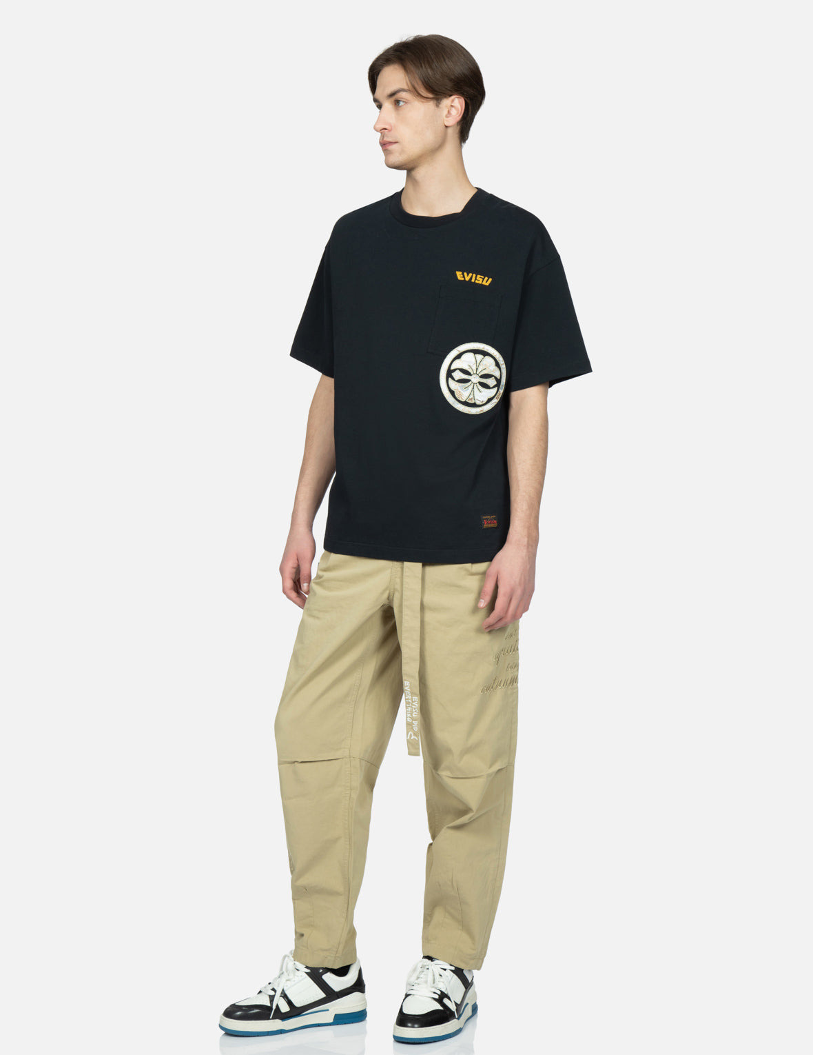 KAMON AND SLOGAN EMBROIDERY LOOSE FIT PANTS - 4