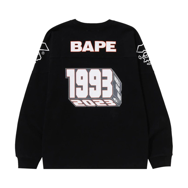 A BATHING APE® BAPE Football Relaxed Fit Long-Sleeve Tee 'Black' outlook