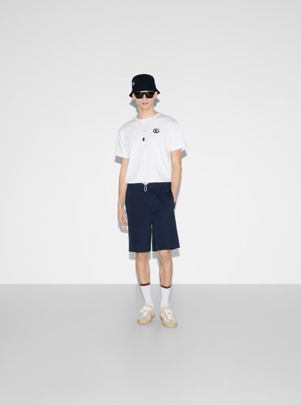 Gucci Men White Crewneck T-Shirt With Double G Logo Embroidery On The Front In Cotton Man - 4