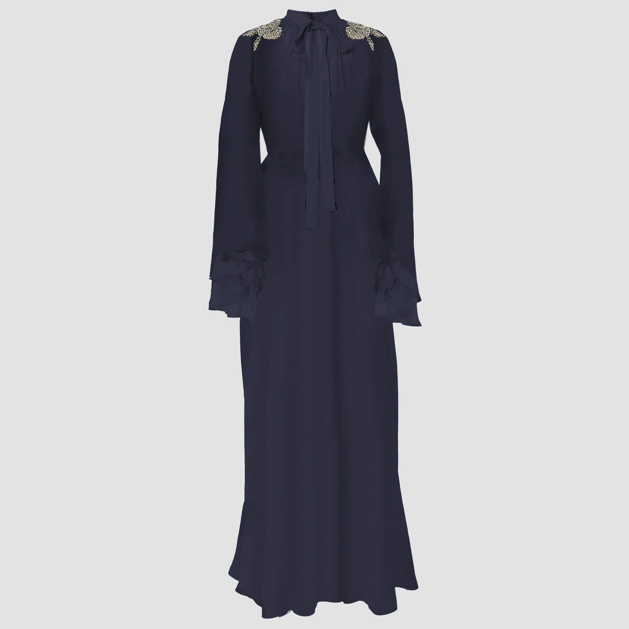 EMBROIDERED CREPONNE LONG SLEEVE GOWN - 1