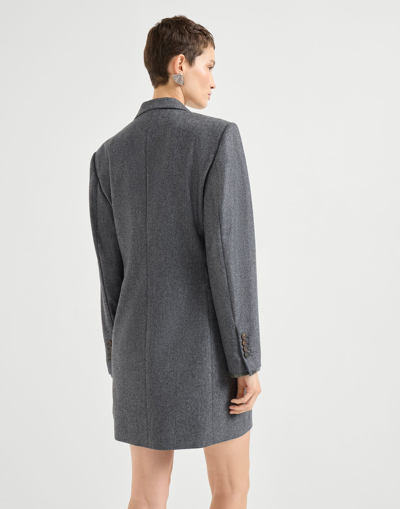 Brunello Cucinelli Virgin wool flannel blazer dress with shiny cuffs and pocket square outlook