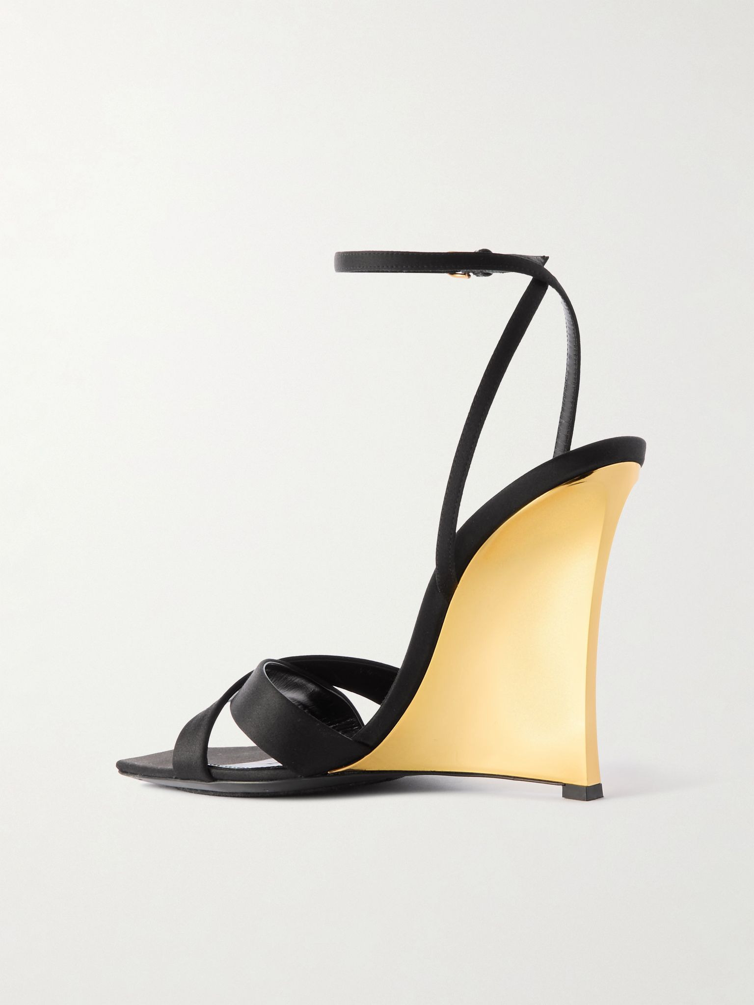 Lucienne leather-trimmed satin wedge mules Black - 3