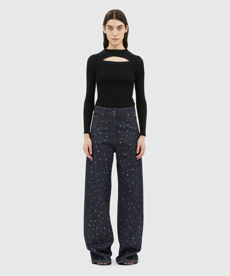 MSGM Wide-leg dark blue denim pants with studs outlook