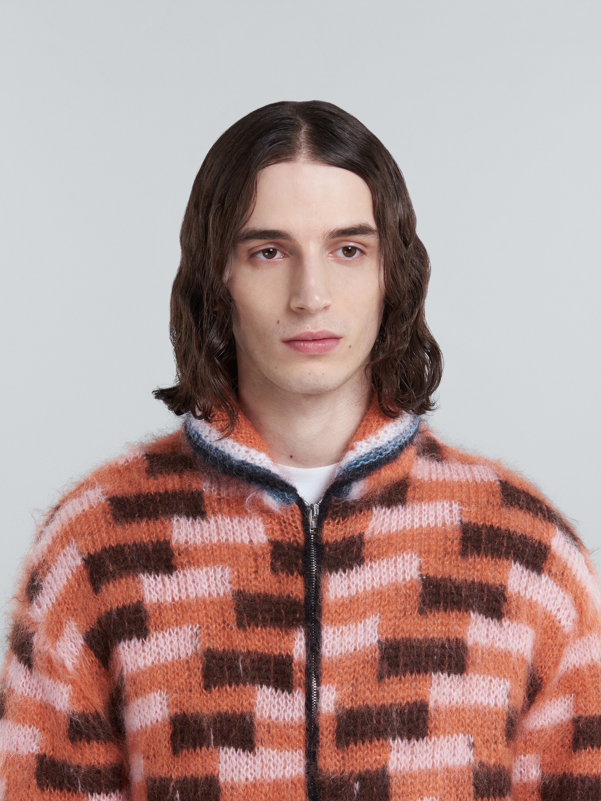 RED MOHAIR ZIPPED JACKET - 4