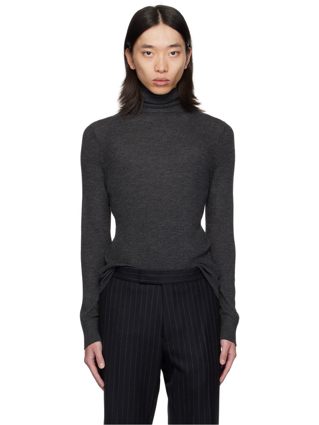 Gray Wool & Silk Turtleneck - 1