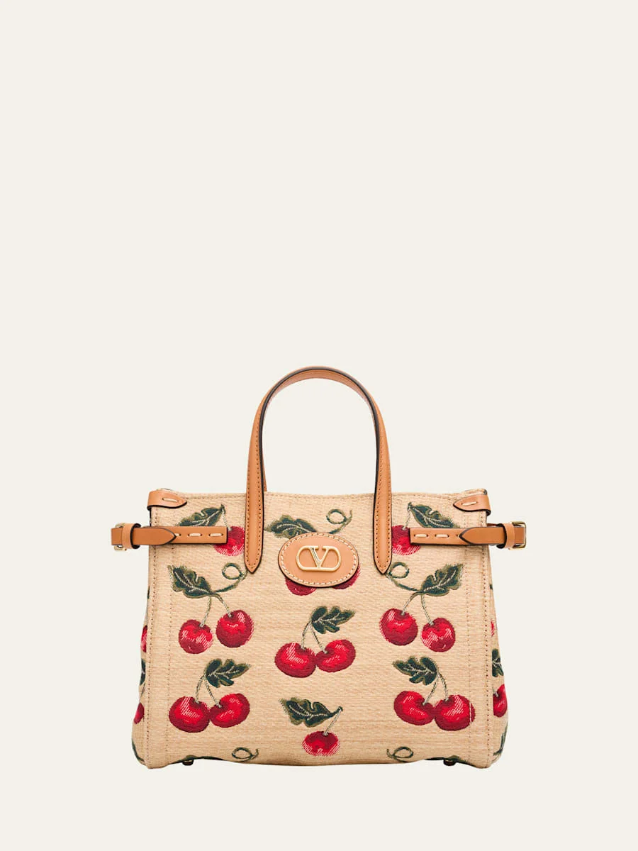 Antibes Small Raffia Cherry Jacquard Tote Bag - 1