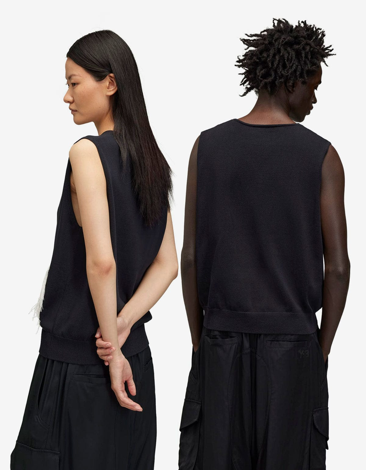 Y-3 Black Frayed Logo Knit Vest - 9