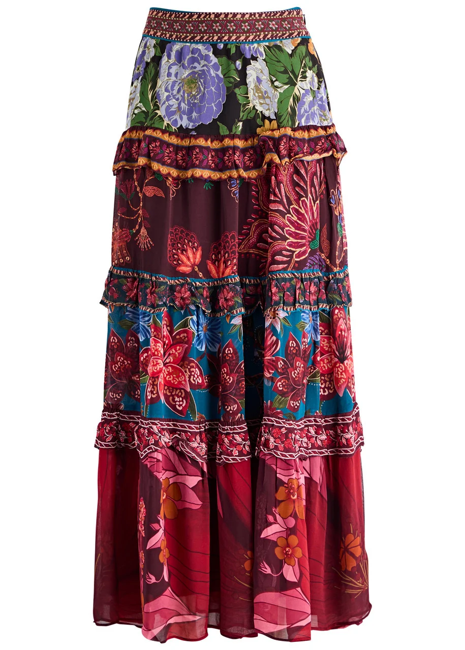 Farm Rio Ruffled Floral-print Chiffon Maxi Skirt - 1