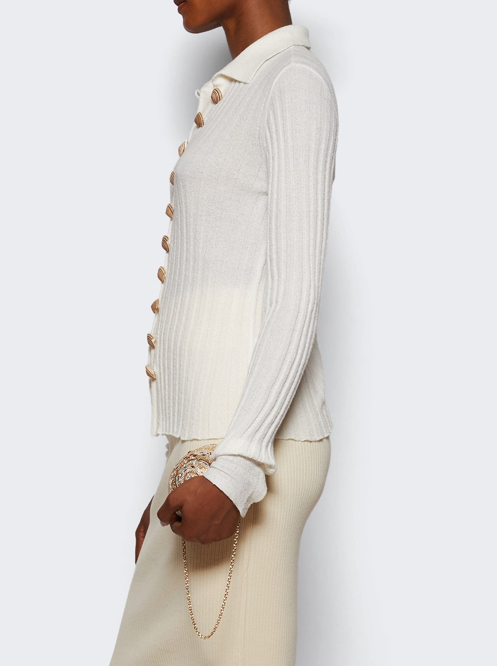 Sundial Shell Ribbed Knit Cardigan White - 3