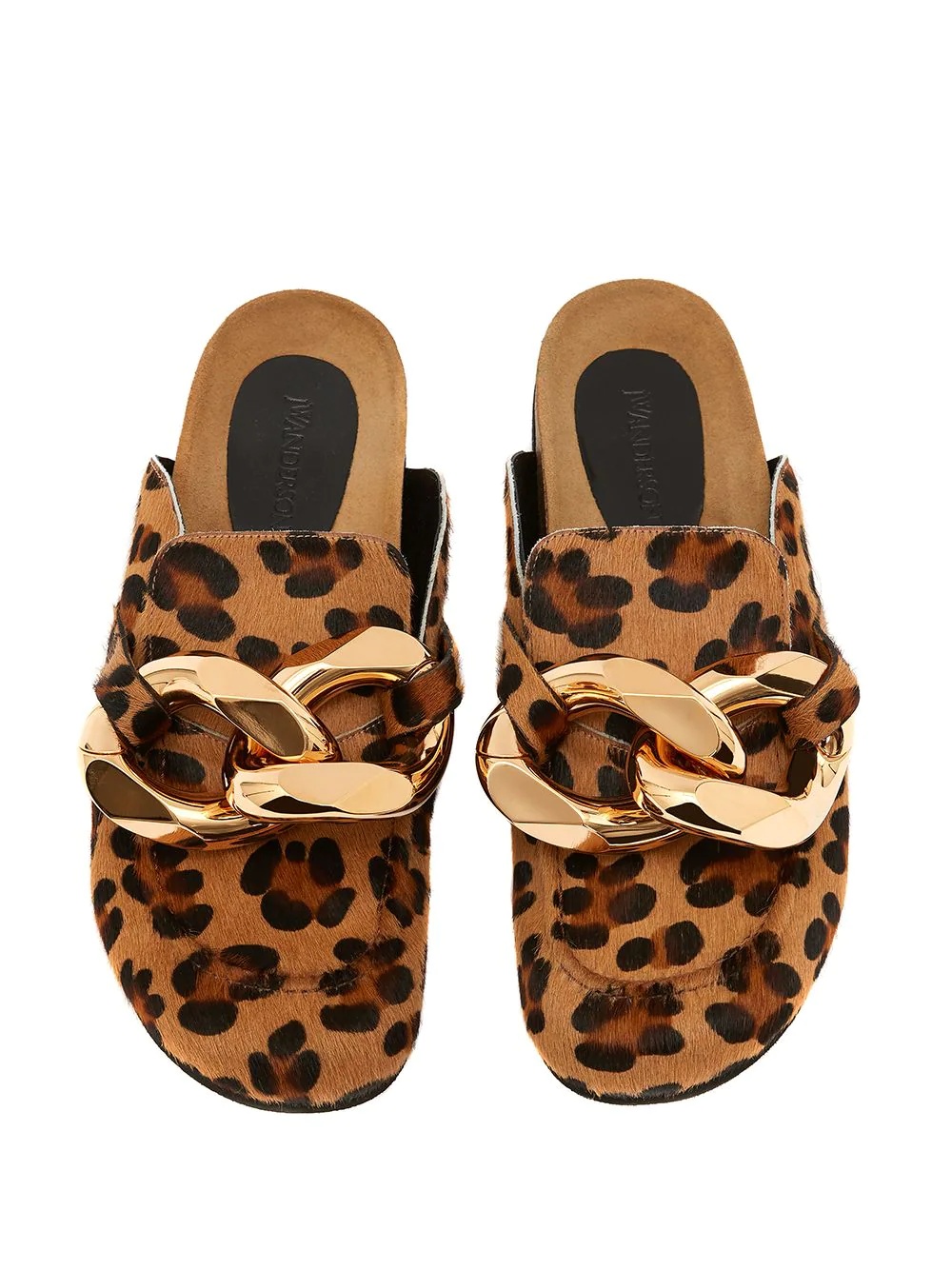 chain-embellished leopard loafers - 4