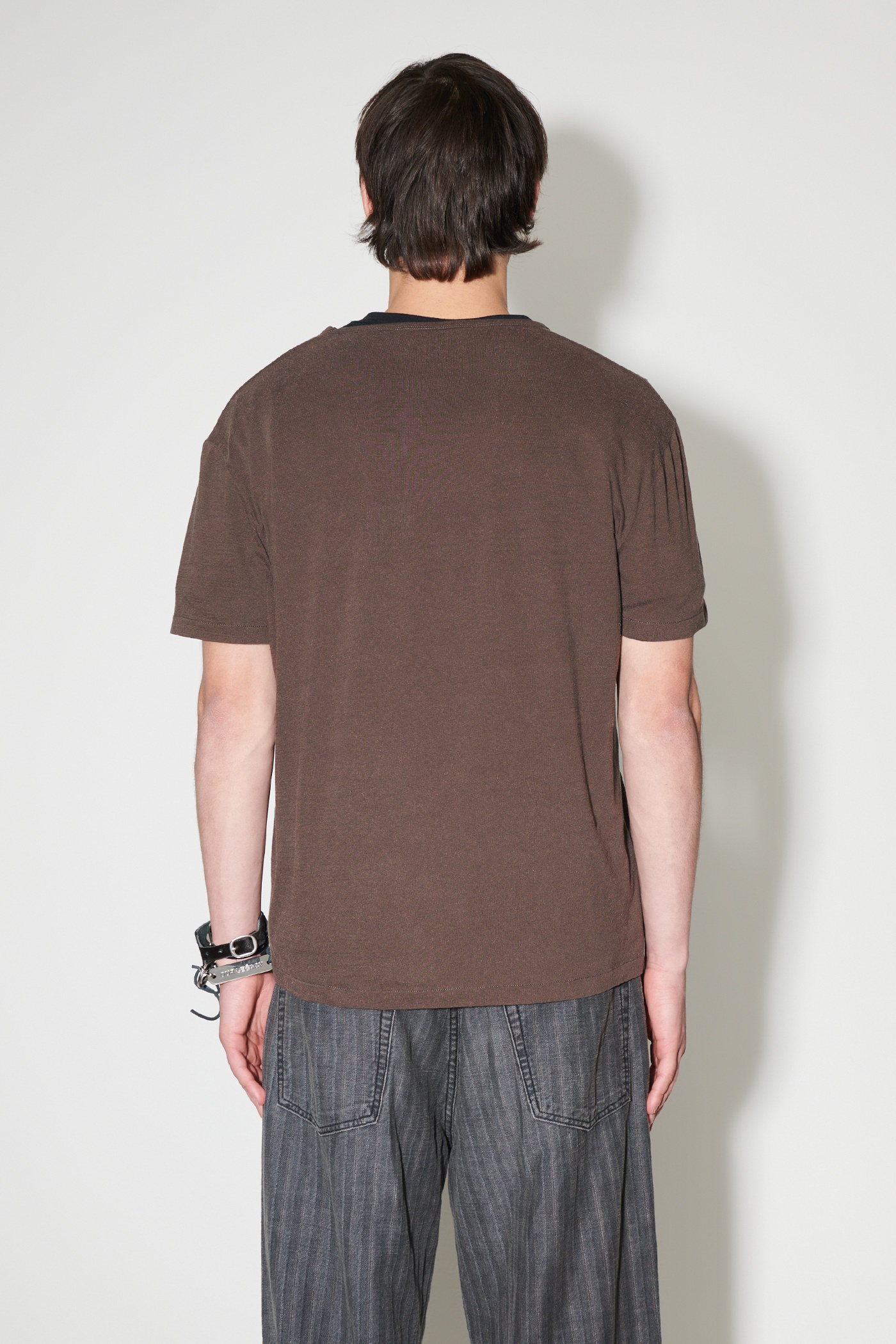 U-Neck T-Shirt Washed Charcoal Cotton Silk - 5
