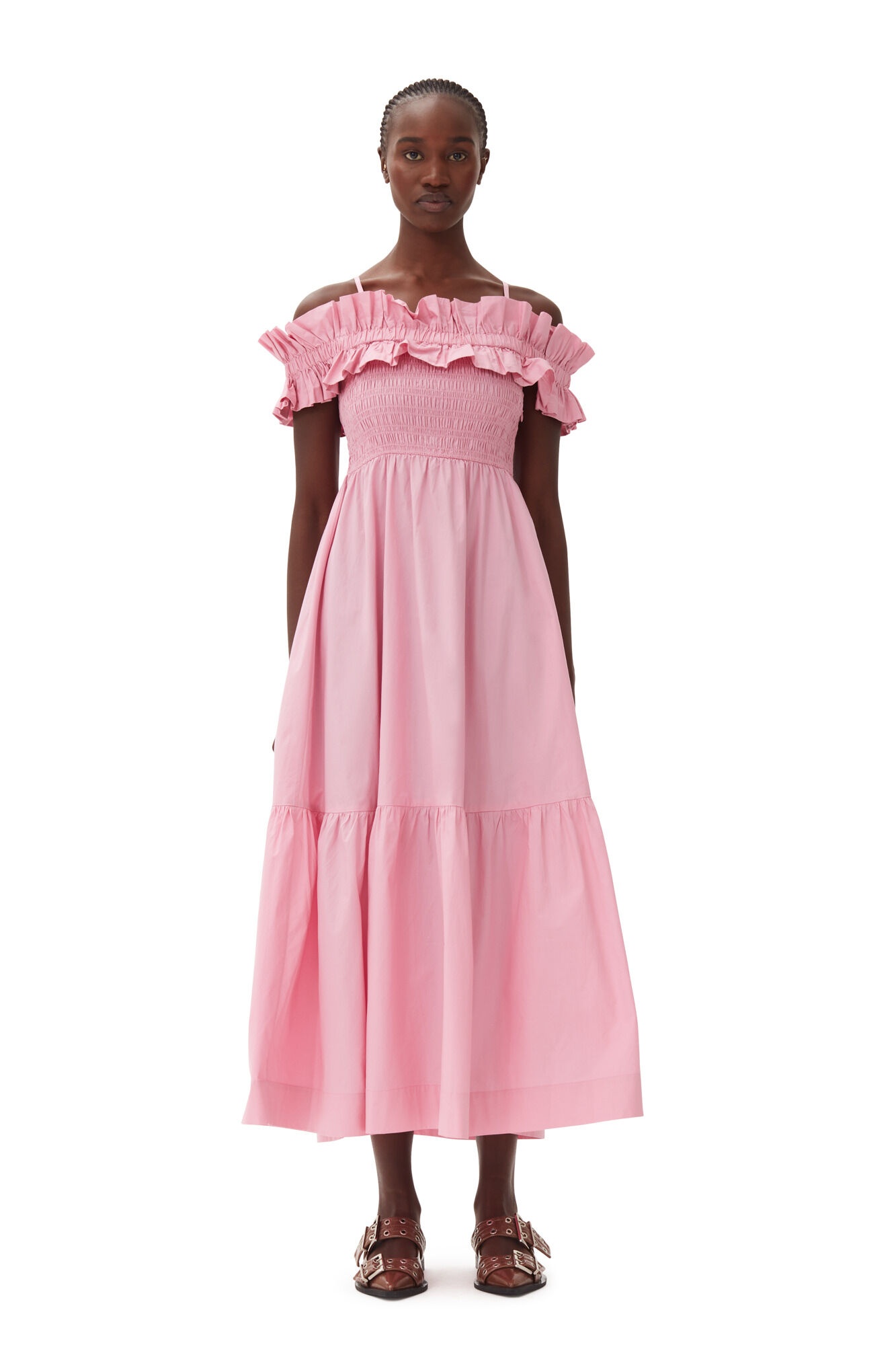 GANNI PINK COTTON POPLIN LONG SMOCK DRESS | REVERSIBLE