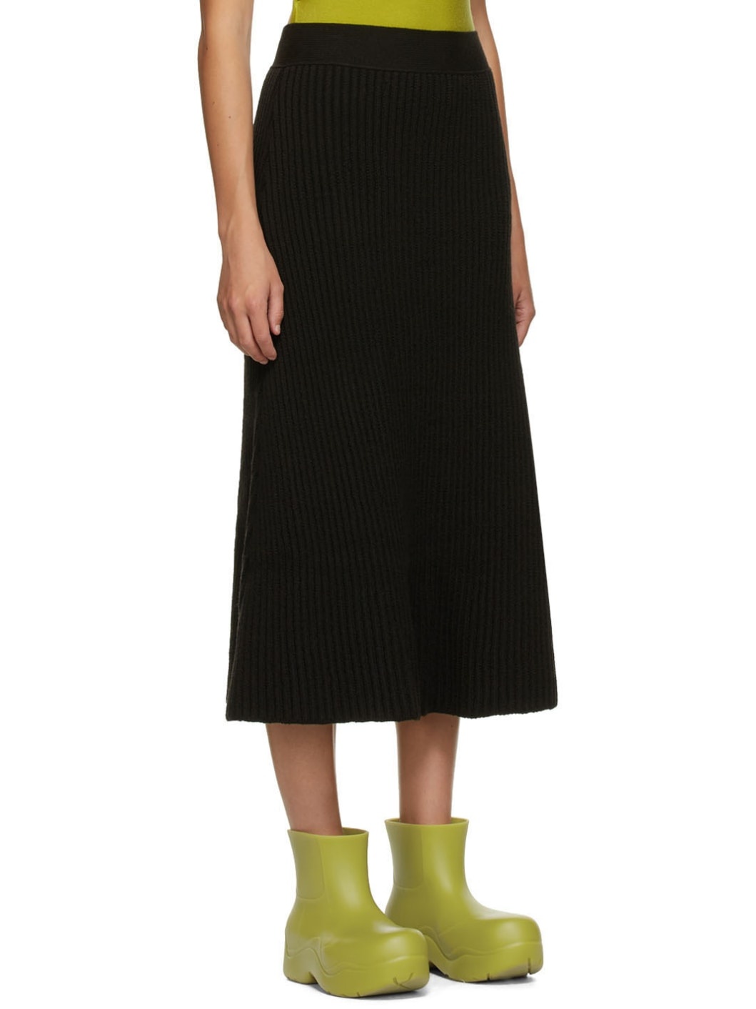Brown Rib Distorted Mid-Length Skirt - 2