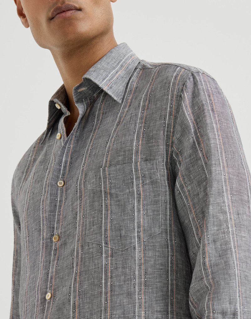 Textured stripe linen easy fit shirt with chest pocket 5