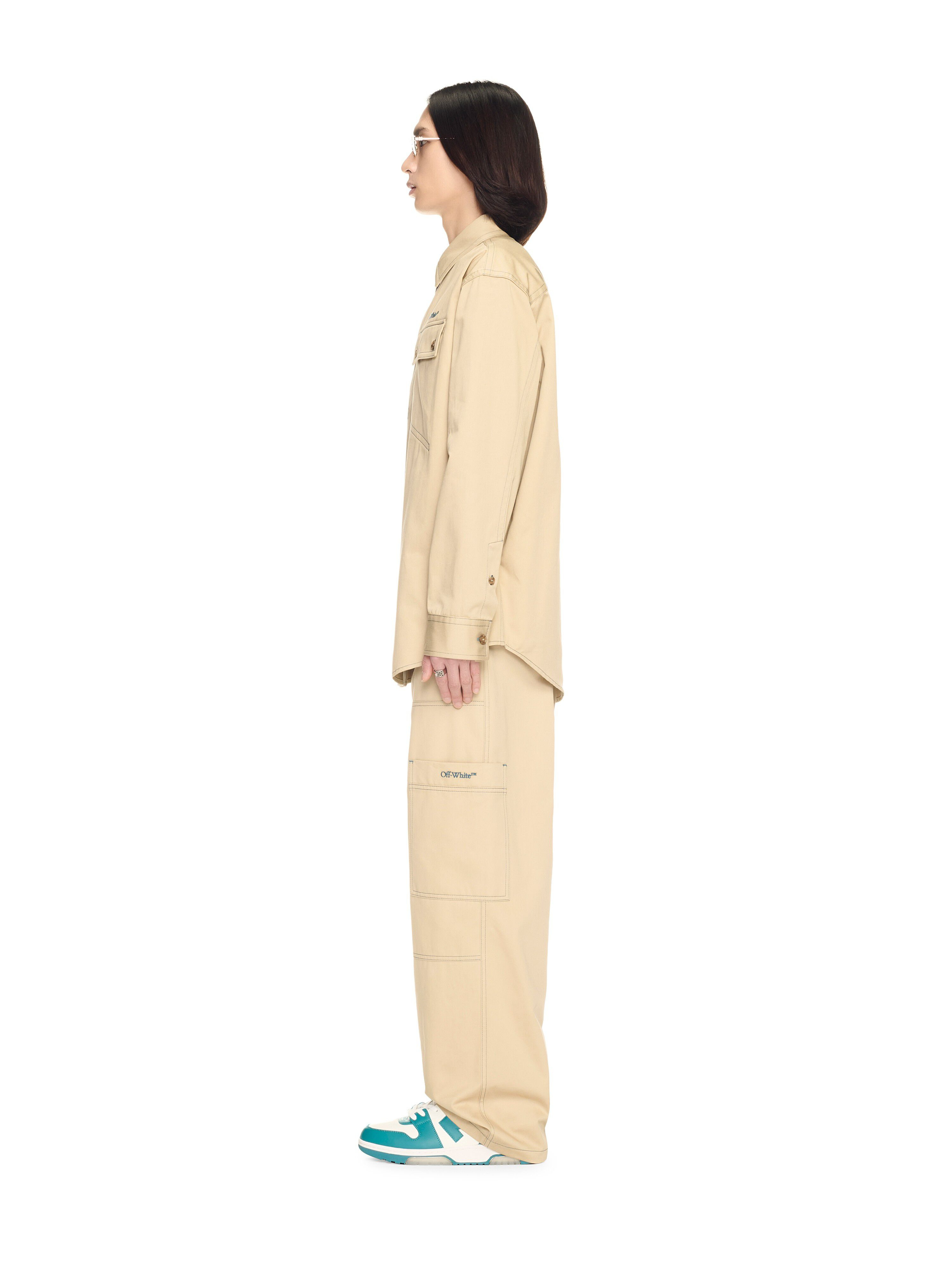 Beige Stitch Military Overshirt - 5